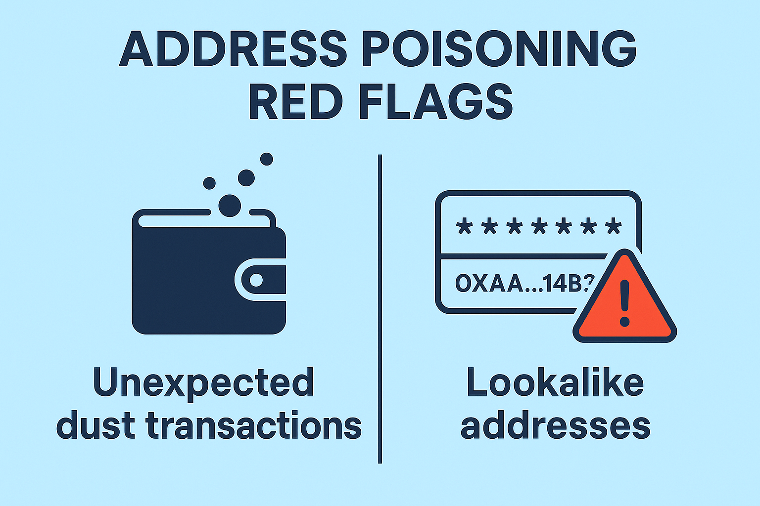 Address Poisoning Red Flags: Visual guide showing warning signs of address poisoning attempts
