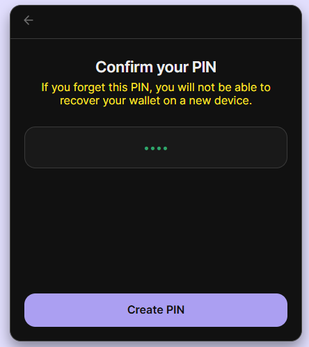 Create PIN confirmation