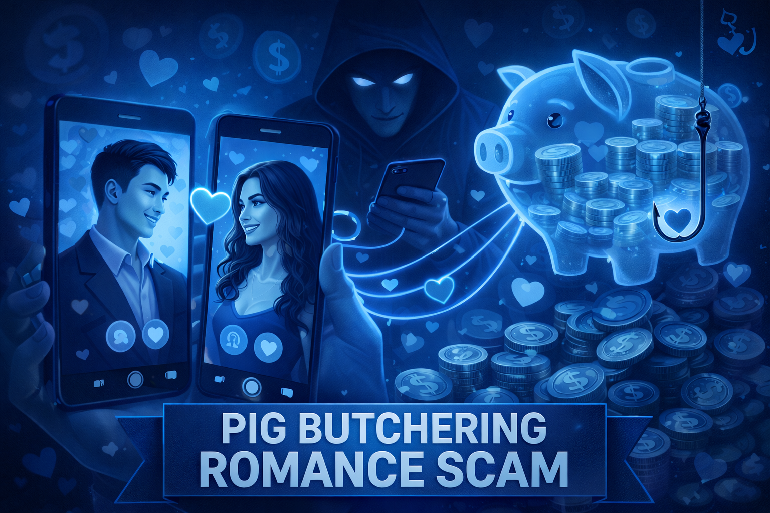 Pig butchering scam illustration
